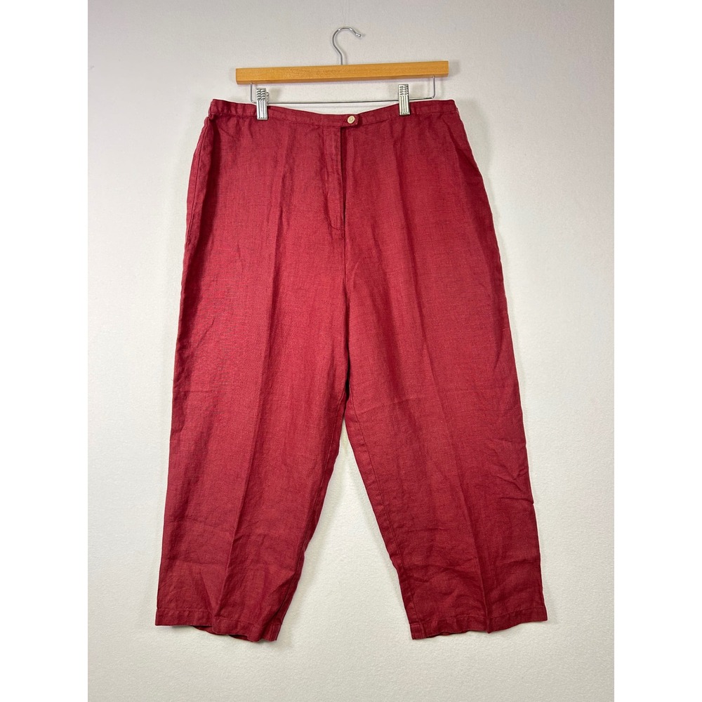 Coastal Grandma Outfit JPR Women L Red 100 Linen High Rise Cropped Tapered Pants